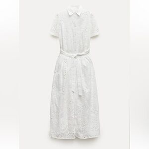 Zara White Eyelet Maxi Shirt Dress